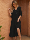 Women Summer Boho Casual Dresses 3/4 Sleeve V Neck Loose Comfort A-Line Flowy Maxi Dress