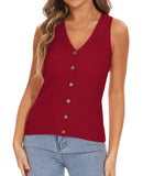 Beautiful Nomad Suéter para mujer, cuello en V, sin mangas, con botones, casual, de punto, color liso