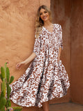 Women Summer Boho Casual Dresses 3/4 Sleeve V Neck Loose Comfort A-Line Flowy Maxi Dress