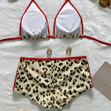 Women's 2-Piece Leopard Print Triangle Bikini Top and Matching Shorts Set Perfect for Beach and Vacation Looks