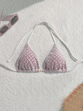 Beach Outfits for Woman - Swim Mod-D Summer Halter Solid Color Textured Fabric Bikini Top
