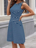 Women Everyday Crewneck Sleeveless Striped Patterns Dress