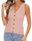 Beautiful Nomad Suéter para mujer, cuello en V, sin mangas, con botones, casual, de punto, color liso