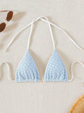 Beach Outfits for Woman - Swim Mod-D Summer Halter Solid Color Textured Fabric Bikini Top