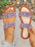 Women Sparkly Glitter Decorated Slippers, Casual Flat Summer Shoes, Lightweight Beach Sandals