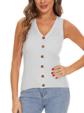 Beautiful Nomad Suéter para mujer, cuello en V, sin mangas, con botones, casual, de punto, color liso