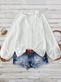 Women Boho Crochet Button-Up Shirt - Bell Sleeve Blouse for Casual Wear
