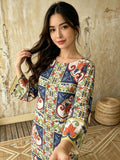 Women's Long Sleeve Print Maxi Dress, Elegant Casual Resort Style, Perfect for Vacation Wear
