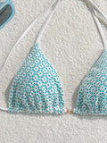 Beach Outfits for Woman - Swim Mod-D Summer Halter Solid Color Textured Fabric Bikini Top