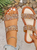 Women Sparkly Glitter Decorated Slippers, Casual Flat Summer Shoes, Lightweight Beach Sandals