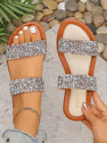 Women Sparkly Glitter Decorated Slippers, Casual Flat Summer Shoes, Lightweight Beach Sandals