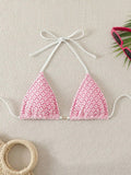 Beach Outfits for Woman - Swim Mod-D Summer Halter Solid Color Textured Fabric Bikini Top