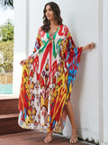 Women Kaftan Dresses Plus Size V-Neck Batwing Sleeves Beach Cover Up Floral Print Moomoos Dress