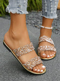 Women Sparkly Glitter Decorated Slippers, Casual Flat Summer Shoes, Lightweight Beach Sandals