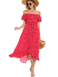 Womens Boho Maxi Dresses Summer Off Shoulder Floral Flowy Swing Casual Long Dress