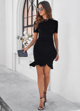 Spicy Sandia Women Ruched Bodycon Cocktail Formal Mini Dress Short Sleeve Elegant Ruffled Business Work Tulip Banquet Dress