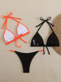 Women's Color Block Halter Triangle Bikini - Ruched Swimsuit, Sexy Beach Vacation Swimwear
