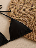 Women's Color Block Halter Triangle Bikini - Ruched Swimsuit, Sexy Beach Vacation Swimwear