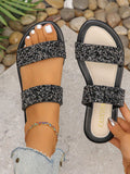 Women Sparkly Glitter Decorated Slippers, Casual Flat Summer Shoes, Lightweight Beach Sandals