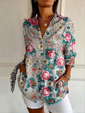 Vintage Floral Women's Long Sleeve Button Down Boho Shirt Classic Collar Versatile Top for Casual Attire, Relaxed Fit