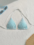 Beach Outfits for Woman - Swim Mod-D Summer Halter Solid Color Textured Fabric Bikini Top