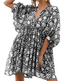 Spicy Sandia Women Summer Casual Boho Batwing Puff Sleeve Beach Vacation Babydoll Mini Dress Cruise Resort Wear