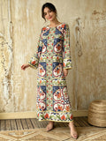 Women's Long Sleeve Print Maxi Dress, Elegant Casual Resort Style, Perfect for Vacation Wear