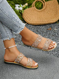 Women Sparkly Glitter Decorated Slippers, Casual Flat Summer Shoes, Lightweight Beach Sandals