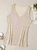 Womens Tank Tops Casual Fashion V Neck Strappy Sequin Sparkle Shimmer Camisole Sleeveless Tanks Tops