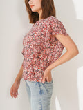 Women's Cap Sleeve Floral Top Casual Loose Ruffle Boho Blouse