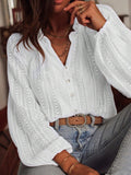 Women Boho Crochet Button-Up Shirt - Bell Sleeve Blouse for Casual Wear