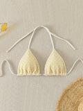 Beach Outfits for Woman - Swim Mod-D Summer Halter Solid Color Textured Fabric Bikini Top