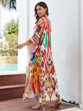 Women Kaftan Dresses Plus Size V-Neck Batwing Sleeves Beach Cover Up Floral Print Moomoos Dress