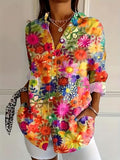 Vintage Floral Women's Long Sleeve Button Down Boho Shirt Classic Collar Versatile Top for Casual Attire, Relaxed Fit