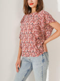 Women's Cap Sleeve Floral Top Casual Loose Ruffle Boho Blouse