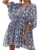 Spicy Sandia Women Summer Casual Boho Batwing Puff Sleeve Beach Vacation Babydoll Mini Dress Cruise Resort Wear