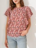 Women's Cap Sleeve Floral Top Casual Loose Ruffle Boho Blouse