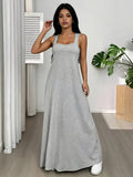 Women's Solid Color Asymmetrical Neckline Sleeveless Casual Dress, Summer Style, Built-in Bra