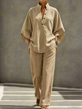 Women’s 2 Piece Outfits Oversized Button Top and Wide Leg Pants Set Casual Summer Vacation Matching Set