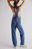 Women's Stretch Denim Overalls with Adjustable Straps and Pockets Comfort Fit Street Style Machine Washable