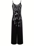 Fashion Floral Print Plus Size Women's Jumpsuit Round Neck Sleeveless Strap Jumpsuit with Ruffled Pockets Wide Leg Pants