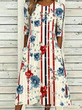 Women’s Embroidered Midi Dress Floral Patchwork Boho Casual Loose Fit Summer Dress with Pockets