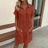 Womens Beach Dresses Summer Coverups Button Down Cover Up Long Sleeve Knee Length Beach Tunic Shirt Midi Dress with Pockets