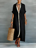 Women’s Cotton Button Down Maxi Shirt Dress Short Sleeve Collared Loose Fit Casual Vacation Dress Green