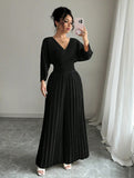 Women’s Elegant Jumpsuit Short Sleeve V Neck Wide Leg Pants Romper Smocked Waist Dressy Casual One Piece Outfit Black