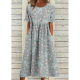 Women’s Embroidered Midi Dress Floral Patchwork Boho Casual Loose Fit Summer Dress with Pockets