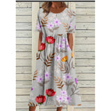 Women’s Embroidered Midi Dress Floral Patchwork Boho Casual Loose Fit Summer Dress with Pockets