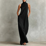 Women’s Sleeveless Mock Neck Maxi Dress Loose Fit Casual Summer Long Dress with Pockets Elegant Black