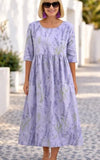 Women’s Embroidered Midi Dress Floral Patchwork Boho Casual Loose Fit Summer Dress with Pockets