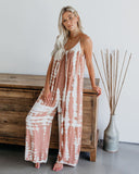 Women’s Tie Dye Jumpsuit Sleeveless Spaghetti Strap Wide Leg Romper Casual Summer Beach Vacation Outfit Blue